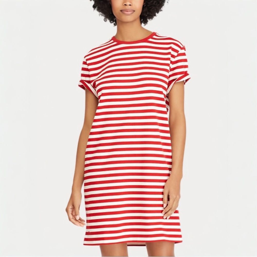 Polo Ralph Lauren Striped Jersey T-Shirt Dress Red & White Cotton Size Medium